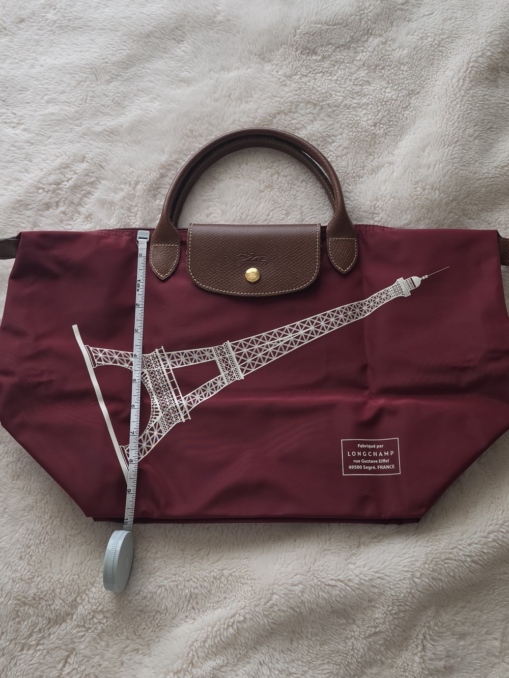 Longchamp Le Pliage Burgundy Tote Bag with Brown Leather Trim Limited Edition - Picture 3 of 10